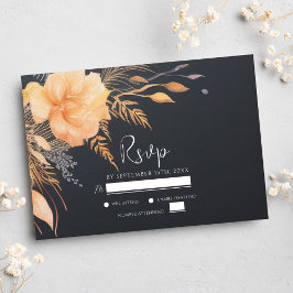 Floral Herfst Elegant Zwart Bruiloft RSVP Kaartje