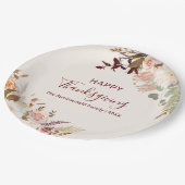 Floral Herfst Fanical Happy Thanksgiving Papieren Bordje (Gekanteld)