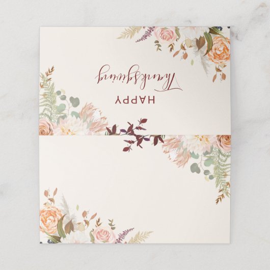 Floral Herfst Fanical Happy Thanksgiving Plaatskaartje (Buitenkant ongevouwen)