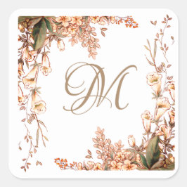 Floral Herfst Garland Script Monogram Elegant Vierkante Sticker