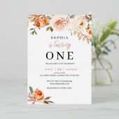 Floral Herfst herfst meisje 1ste verjaardag Folie Uitnodiging (Staand Voorkant)