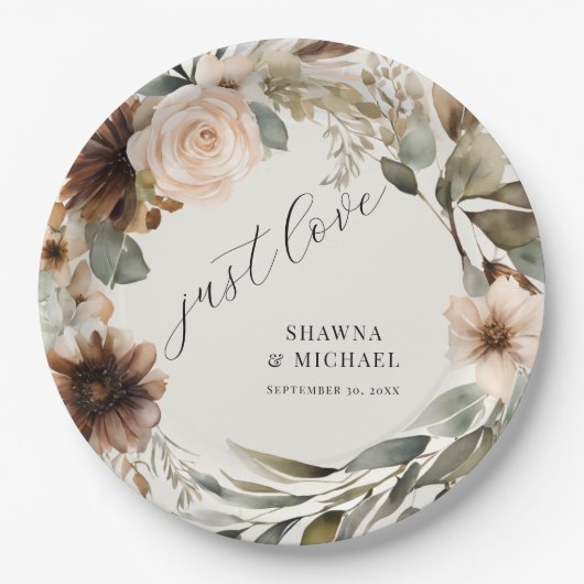 Floral Herfst herfstgebladerte gedempt BOHO bruilo Papieren Bordje (Voorkant)