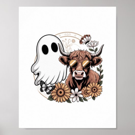 Floral Herfst Highland Koe Ghost Poster (Voorkant)