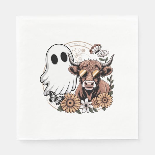 Floral Herfst Highland Koe Ghost Servet (Voorkant)