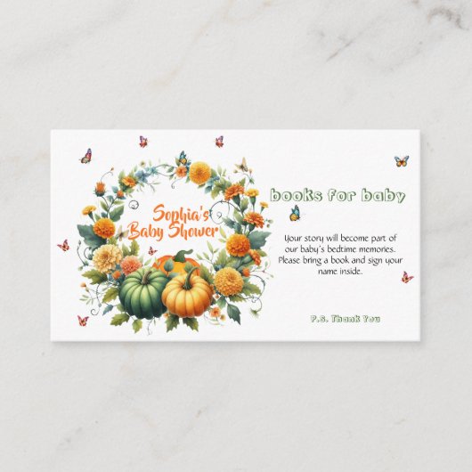 Floral Herfst krans met Schattige pompoenen Informatiekaartje (Voorkant)