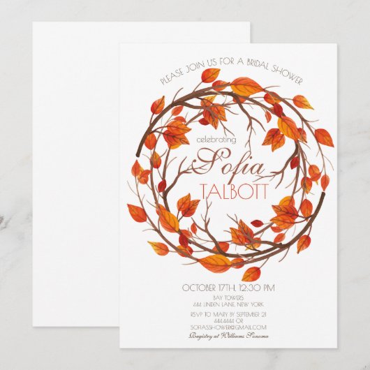 Floral herfst leaf bridal doucheuitnodiging kaart (Voorkant / Achterkant)