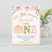 Floral Herfst Little Pumpkin Birthday Invitation Kaart (Staand voorkant)
