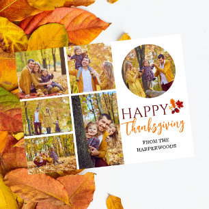 Floral Herfst Modern Happy thanksgiving familiefot Feestdagenkaart