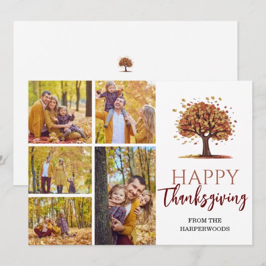 Floral Herfst Modern Happy thanksgiving familiefot Feestdagenkaart (Voorkant / Achterkant)