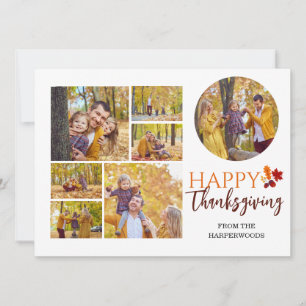 Floral Herfst Modern Happy thanksgiving familiefot Feestdagenkaart
