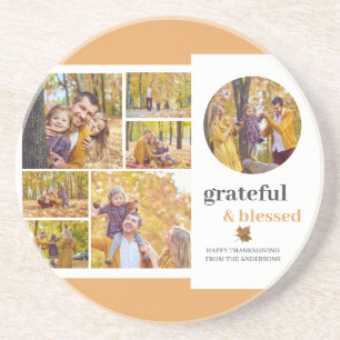 Floral Herfst Modern Happy thanksgiving familiefot Zandsteen Onderzetter