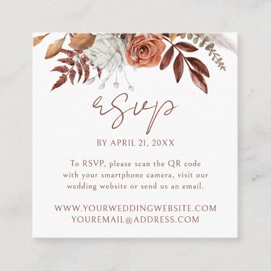 Floral Herfst Modern Wedding Website QR Code RSVP Informatiekaartje (Voorkant)