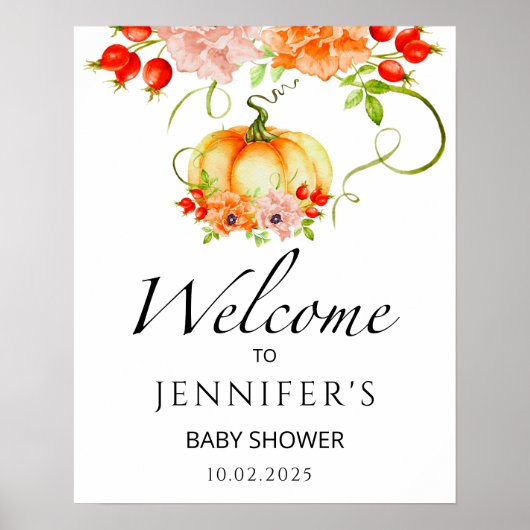 Floral herfst pomkin baby shower welkom poster (Voorkant)