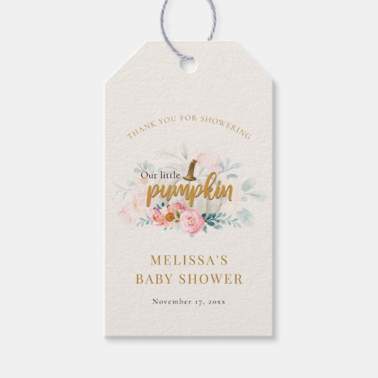 Floral Herfst Pompoen Baby shower Dank u Cadeaulabel (Voorkant)
