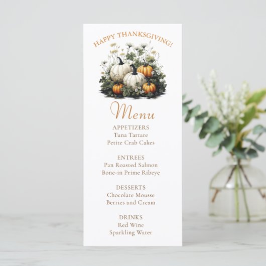 Floral Herfst Pompoen Thanksgiving Diner Menu (Staand voorkant)