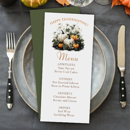 Floral Herfst Pompoen Thanksgiving Diner Menu