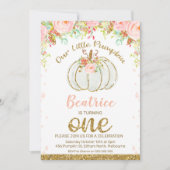 Floral Herfst Pumpkin 1e verjaardag Uitnodiging (Voorkant)