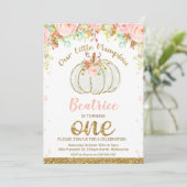 Floral Herfst Pumpkin 1e verjaardag Uitnodiging (Staand voorkant)