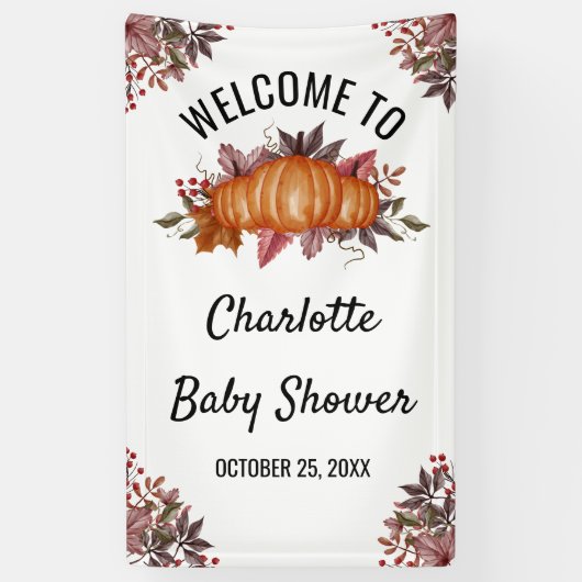 Floral & Herfst Pumpkin Baby shower Welkom Spandoek (Verticaal)