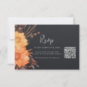Floral Herfst QR Code Zwart Bruiloft RSVP Kaartje (Voorkant)