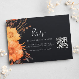 Floral Herfst QR Code Zwart Bruiloft RSVP Kaartje