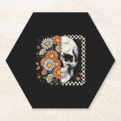 Floral Herfst Skeleton Boho Halloween Kartonnen Onderzetters (Voorkant)