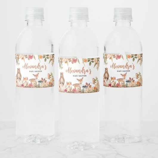 Floral Herfst Woodland Baby shower Waterfles Etiket (Flessen)