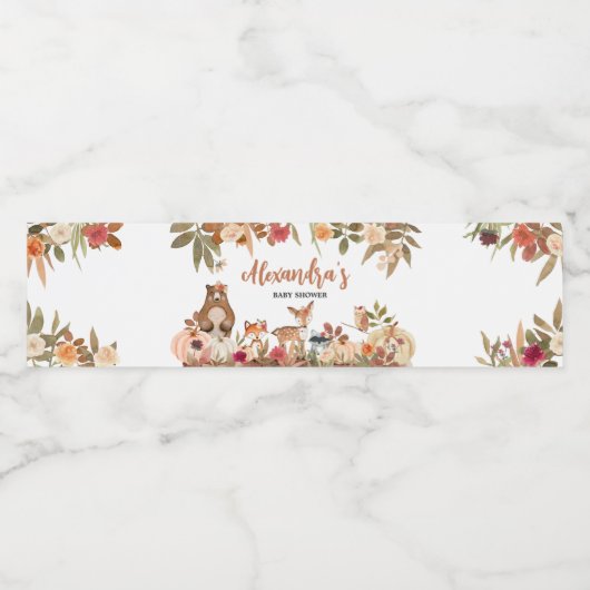 Floral Herfst Woodland Baby shower Waterfles Etiket (Enkel label)