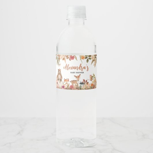 Floral Herfst Woodland Baby shower Waterfles Etiket (Voorkant)