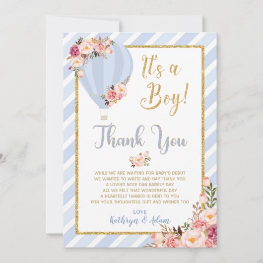 Floral Hete Luchtballon Baby shower Dank u Kaarten (Voorkant)