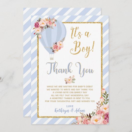 Floral Hete Luchtballon Baby shower Dank u Kaarten (Voorkant / Achterkant)