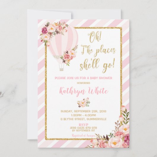 Floral Hete Luchtballon Baby shower Uitnodiging Me (Voorkant)