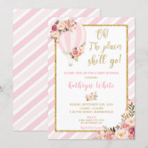 Floral Hete Luchtballon Baby shower Uitnodiging Me