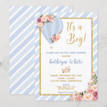 Floral Hete Luchtballon Baby shower Uitnodigingsjo