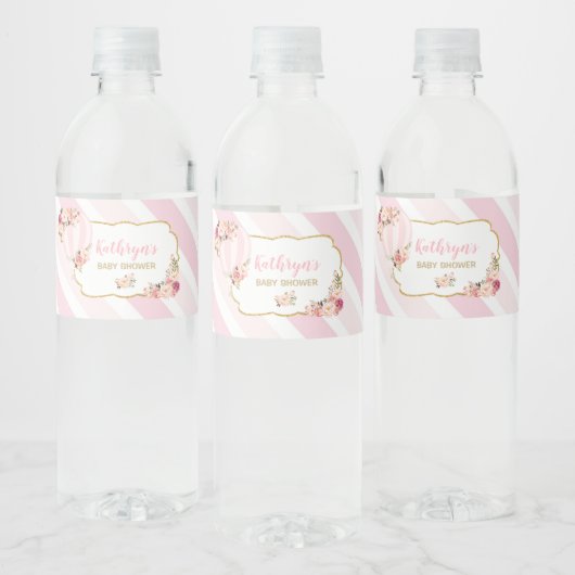 Floral heteluchtballon Baby shower Waterfles Etiket (Flessen)
