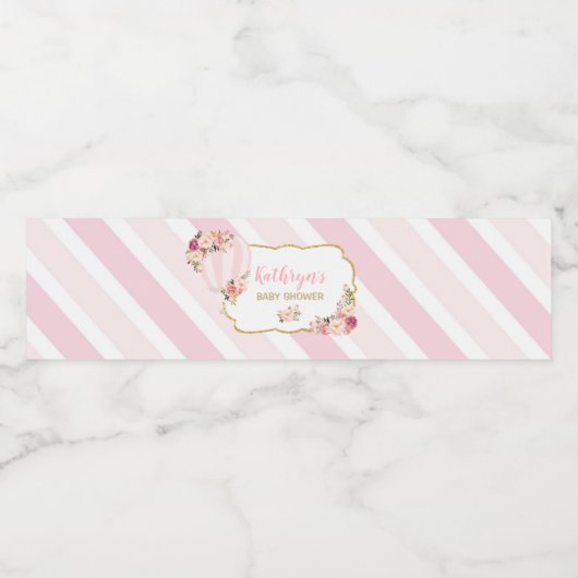 Floral heteluchtballon Baby shower Waterfles Etiket (Enkel label)