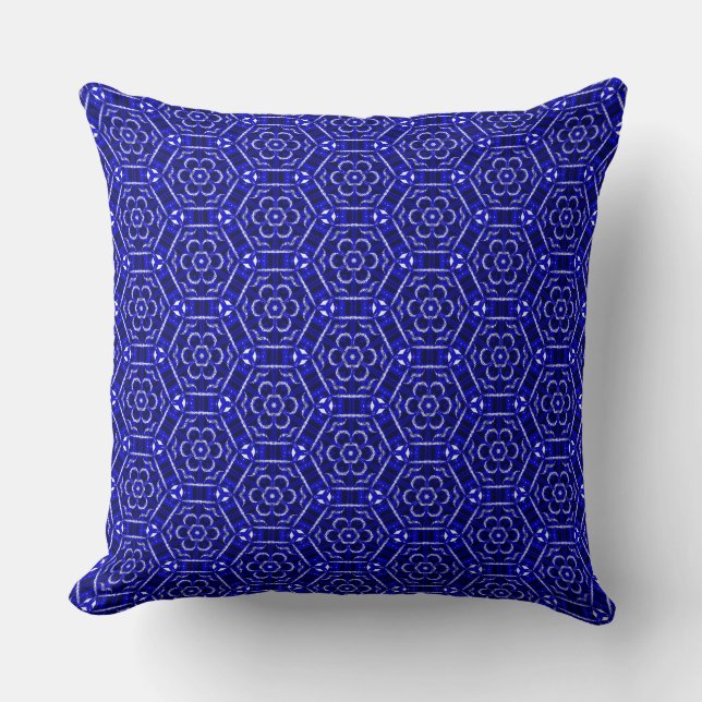 Floral Hexagons Dark Blue Throw Pillow Kussen (Voorkant)