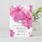 Floral,  hibiscus fuchsia Wedding Kaart (Staand voorkant)