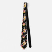 Floral Hibiscus Pineapple Hawaiian Print op zwart Stropdas (Voorkant)