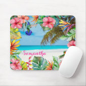 Floral Hibiscus Tropical Beach gepersonaliseerd Muismat (Met muis)