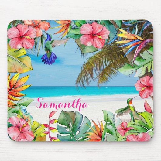 Floral Hibiscus Tropical Beach gepersonaliseerd Muismat (Voorkant)