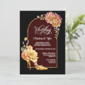 Floral High Hiel Black Arch Weddenschap Kaart (Staand voorkant)