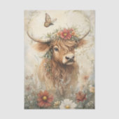Floral Highland Cow With Wildflowers Decoupage Tissuepapier (Voorkant)