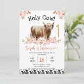 Floral Highland Heilige Koe Koe Print Eerste Verja Kaart (Staand voorkant)