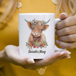 Floral Highland Koe - Aangepersonaliseerde koffie Koffiemok