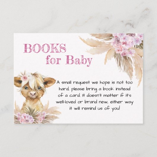 Floral Highland Koe Baby shower Boeken voor Baby Informatiekaartje (Voorkant)