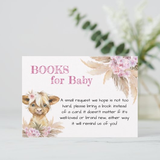 Floral Highland Koe Baby shower Boeken voor Baby Informatiekaartje (Staand voorkant)