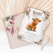 Floral Highland Koe Baby shower Kaart