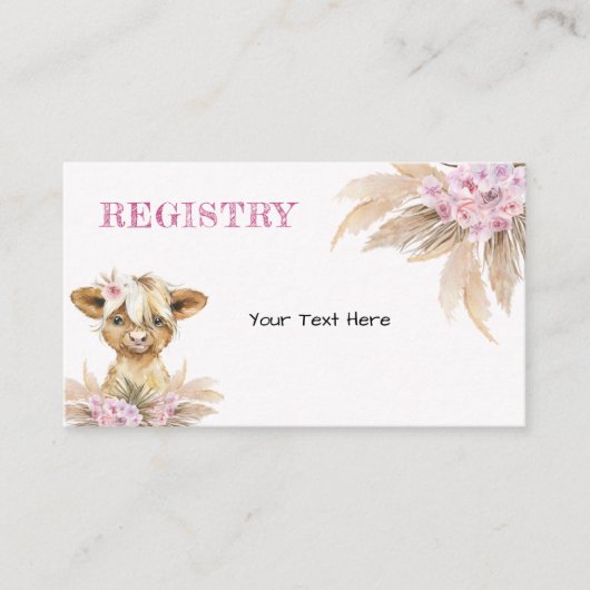 Floral Highland Koe Baby shower Registry Kaart (Voorkant)