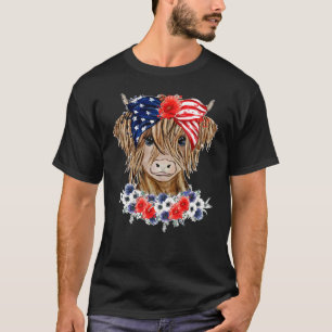 Floral Highland Koe Heifer Western Patriottisch US T-shirt